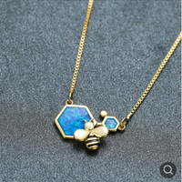 Luxury Female Blue Opal Pendant Necklace Charm Gold Silver