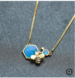 Collier pendentif opale bleue de luxe pour femme, breloque en or et argent