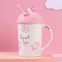 Creative Strawberry Ceramic Mug With Silicone Lid For Straw Cup
