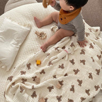 Ins Wind Korean Children's Room Baby Blanket Thin Quilt Photo Photography Props Bear Printing Three-layer Gauze Blanket
