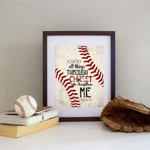 Philippians 4:13 Retro Baseball Art Canvas Poster