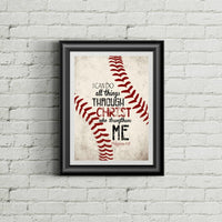 Philippians 4:13 Retro Baseball Art Canvas Poster