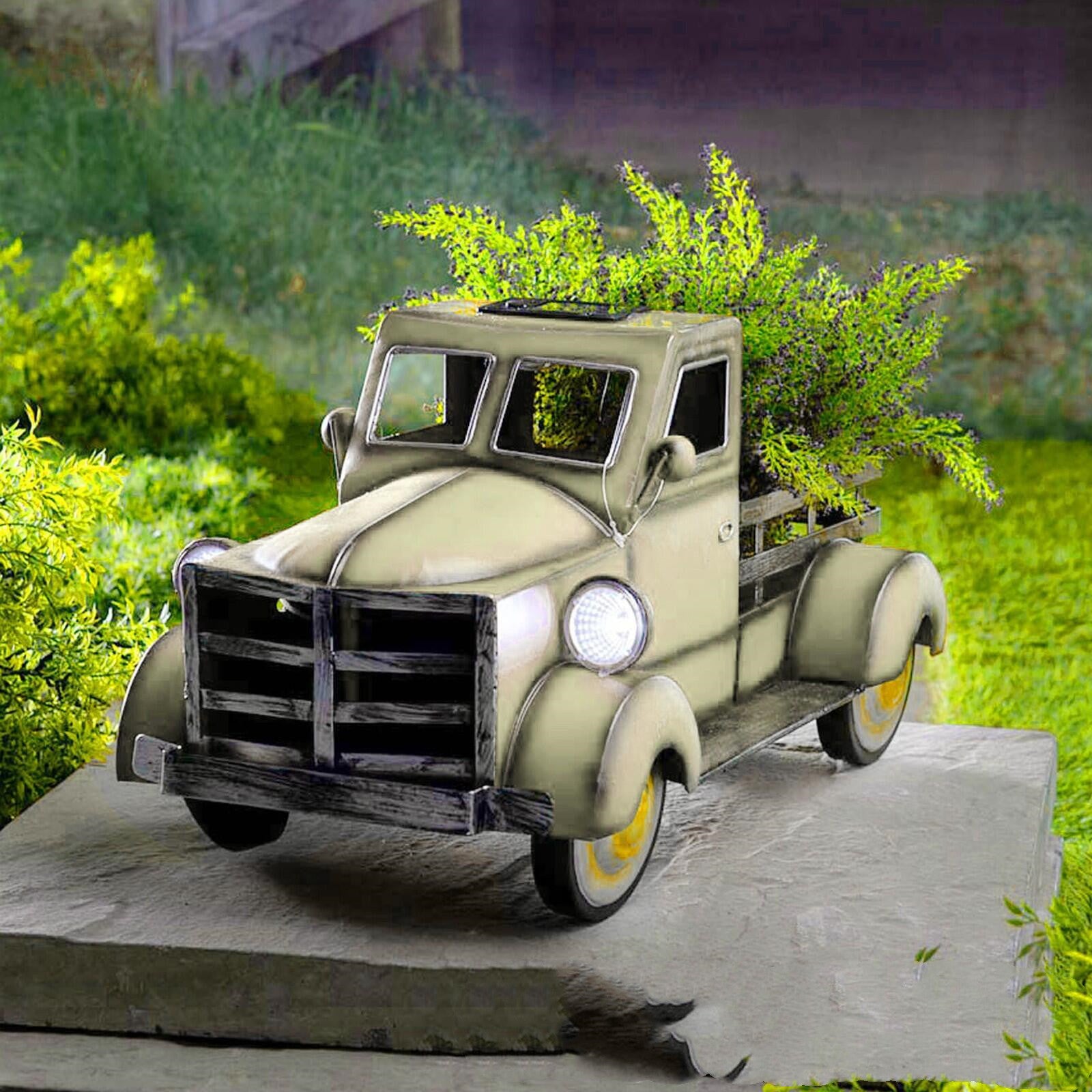 truck plant pot Vintage Truck Flower Pot With Solar Lamp Pickup Retro Style Solar Pick