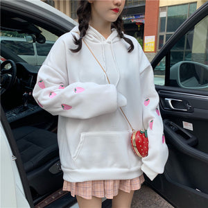 Embroidered Strawberry Hooded Sweater