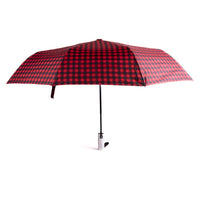 Paraguas compacto con estampado de cuadros - Apertura automática: Rojo