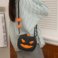 Funny Pumpkin Jack-o-Lantern Cartoon Shoulder Crossbody Bag With Bats
