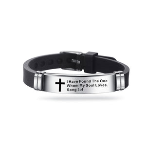 Christian Bible Cross Scripture Bracelet Stainless Steel Silicone Strap Bracelet
