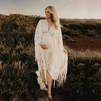 Lace Embroidery Plus Size Photography Pregnant Women Tassel Dress Bohemian Style
