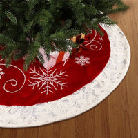 Christmas Red Velvet Cloth Snowflake Tree Skirt
