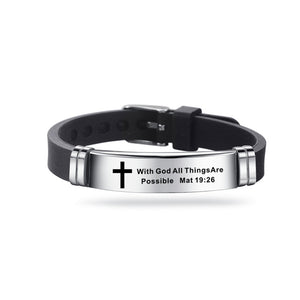 Christian Bible Cross Scripture Bracelet Stainless Steel Silicone Strap Bracelet