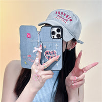 Denim Embroidery Heart Flip Cover iPhone Case