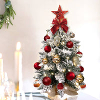 2ft Mini Christmas Tree With Light Artificial Small Tabletop Christmas Decoration With Flocked Snow, Exquisite Decor & Xmas Ornaments For Table Top For Home & Office
