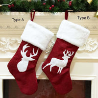 Christmas Stockings Gift Bag Red Hemp Elk Embroidery Christmas Stockings Gift Pendant