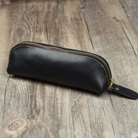 Leather Handmade Pencil Pen Storage Zipper Glasses Case
