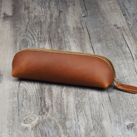 Leather Handmade Pencil Pen Storage Zipper Glasses Case