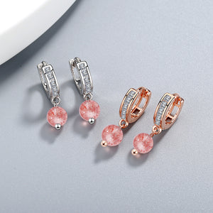 Natural Strawberry Crystal Ear Buckle Hypoallergenic Simple Earrings