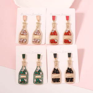All-matching Graceful Diamond Drop Oil Fashion Imitation Pearl Wine Bottle Shape Earrings