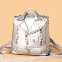 Soft Leather Textured Motorcycle Jacket Trendy Backpack
