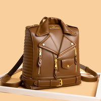 Soft Leather Textured Motorcycle Jacket Trendy Backpack
