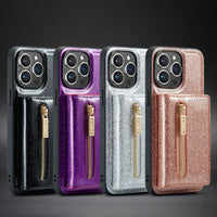 Two-in-one Magnetic Glitter Leather Wallet iPhone Case
