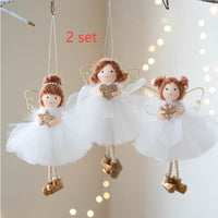 Christmas White Tulle Skirt Golden Wings Angel Girl Pendant