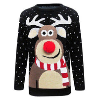 Long-sleeved Red Nose Reindeer Pullover Sweater
