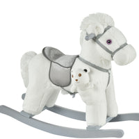 White Plush Rocking Horse With Bear Toy For Kids, Soft   Sound Rocker, Ideal For Nursery  Playtime