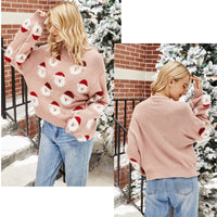 Christmas Sweater Women Cute Cartoon Santa Print Knit Sweater Winter Tops
