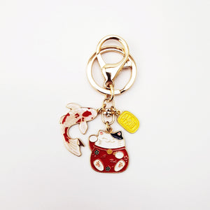 Japanese Style Fortune Lucky Cat Koi Keychain