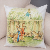 Storybook Cartoon Rabbit Peach Skin Fabric Pillow Cover
