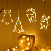 Christmas LED Suction Cup Chandelier Santa Claus Elk Snowman Lights Holiday Party Window Decor Lamps Battery Powered
