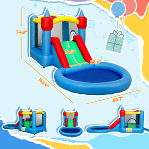 4 In 1 Inflatable Bounce House With Slide, Basketball Hoop, Ball Pit, 370W Blower, Storage Bag, 163 X 81 X 75