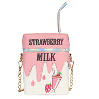 Embroidered Strawberry Milk Lemonade Juice Box Shoulder Bag
