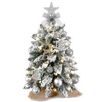 Snow Flocked 2 ft Artificial Christmas Tree With Ornaments & Lights