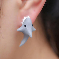 Cute Cartoon Animal Bite Earrings Dinosaur Little Dog Whale Hippo