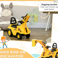 3-in-1 Ride On Excavator Digger Scooter & Pulling Cart, Construction Pretend Play Toy For Kids