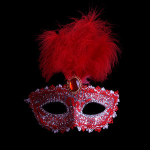 Máscara de fiesta de bola de máscara de plumas de cuero