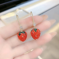 Red Strawberry Long Thin Fashion Earrings

