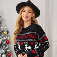 Cute Elk Heart Print Sweater Women Fashion Pullover Christmas Knitted Sweater Winter Tops