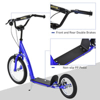 Kids Ride On Kick Scooter, Blue, Adjustable Handlebar, Dual Brakes, Inflatable Wheels, For Ages 5
