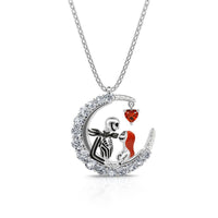 Halloween Moon-shaped Skull Necklace With Rhinestones Couple Love Clavicle Necklace Men And Women Jewelry Accessories
