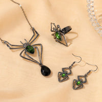 3pcs Halloween Drop-shapedp Spider Necklace Set With Earrings Ring Vintage Necklace Pendant
