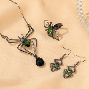 3pcs Halloween Drop-shapedp Spider Necklace Set With Earrings Ring Vintage Necklace Pendant