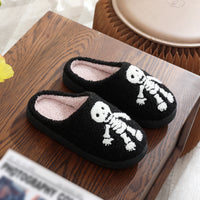 Halloween Skeleton Embroidery Cotton Slippers
