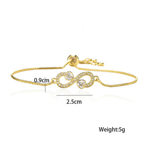 Pull réglable en laiton Micro-ensemble Zircon coeur infini bracelet à breloques femmes