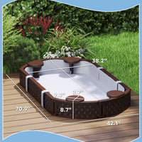 Kids Sandbox With Cover, 4 Corner Seats, Bottom Liner For Backyard, Garden, Outdoor, 71 X 42 W X 9, Dark Brown
