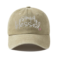 Simply Blessed Wide Brim Sunshade Washed Embroidered English Letter Baseball Cap
