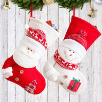 Red White Knitted Christmas Stocking Santa Claus Snowman
