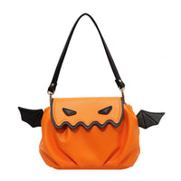 Halloween Pumpkin Shoulder Bag With Small Bat Wings
