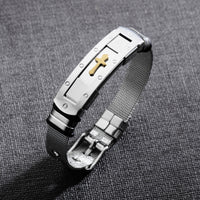 Stainless Steel Cross Bible Charm Bracelet Wristband For Men Adjustable Watch Bands Bracelet Christian Jewelry
